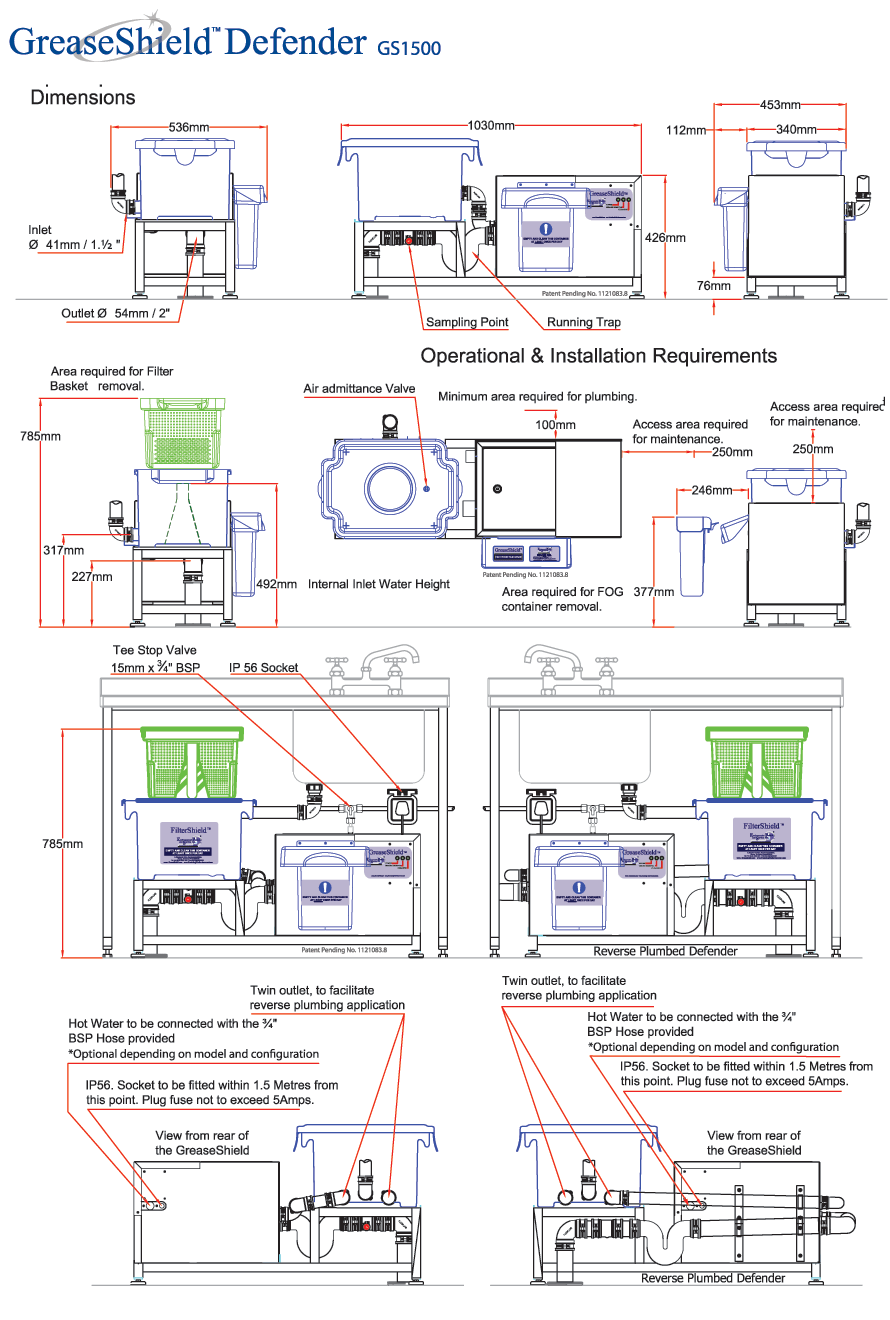 Grease-Shield-Defender-GS1500 Dimensions